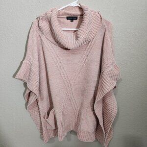 Black Rivet Knit Cowl Neck Poncho Sweater Accented Pockets Medium Soft Cottageco